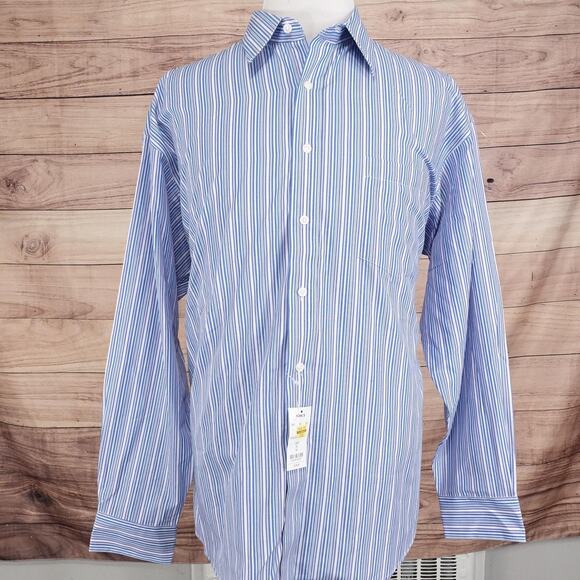 NEW Croft & Barrow Dress Shirt Mens XL Blue Stripe Wrinkle Resistant Button Down - Picture 3 of 9